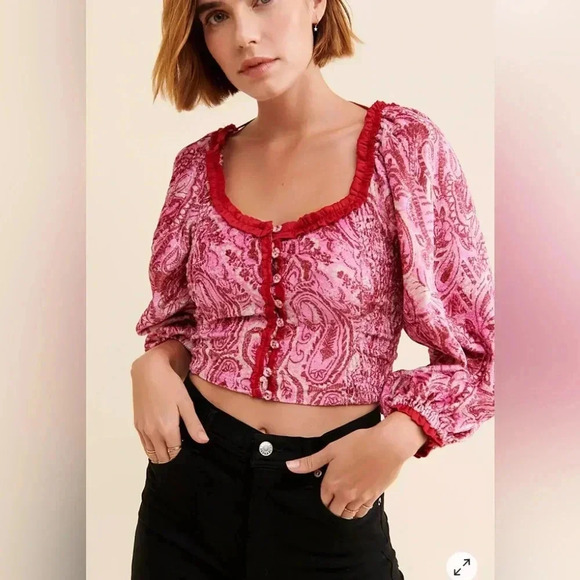 EUC Free People Dare Me Velvet Blouse - Picture 1 of 6
